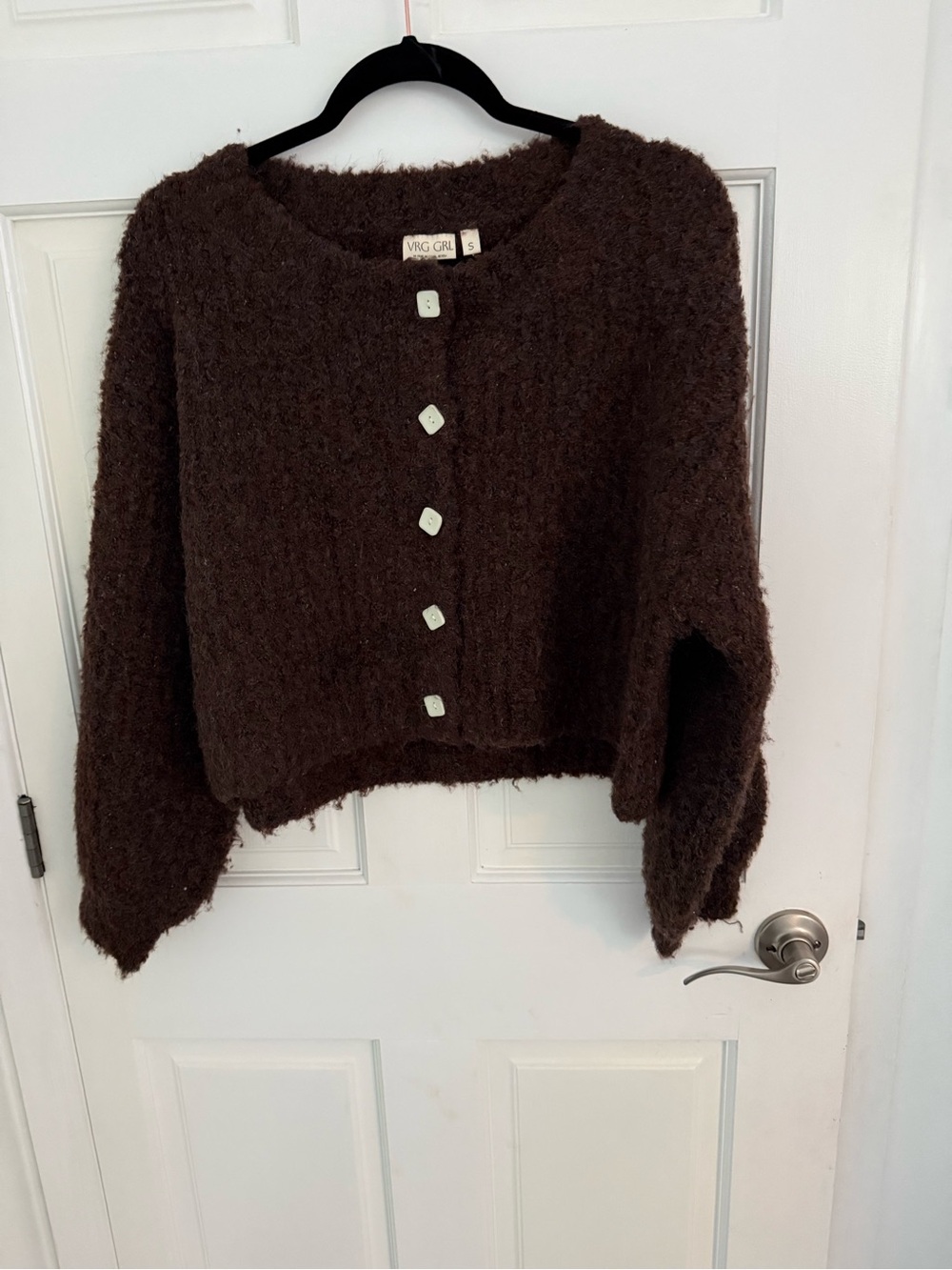 Vrg grl Brown Fuzzy Button-Up Sweater